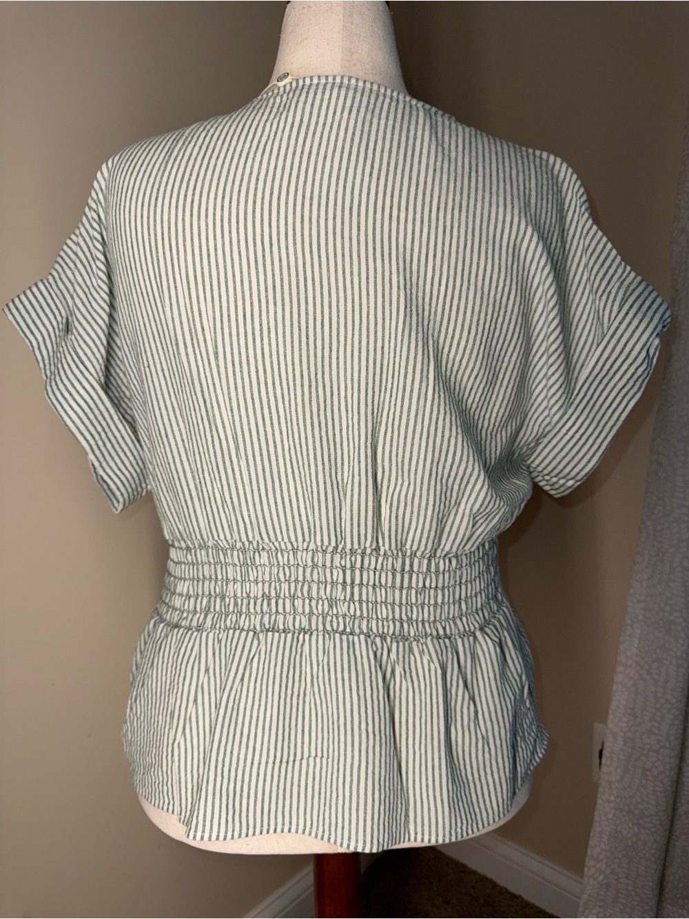 Max Studio Mint Green and White Striped V-Neck Blouse - Picture 2 of 5
